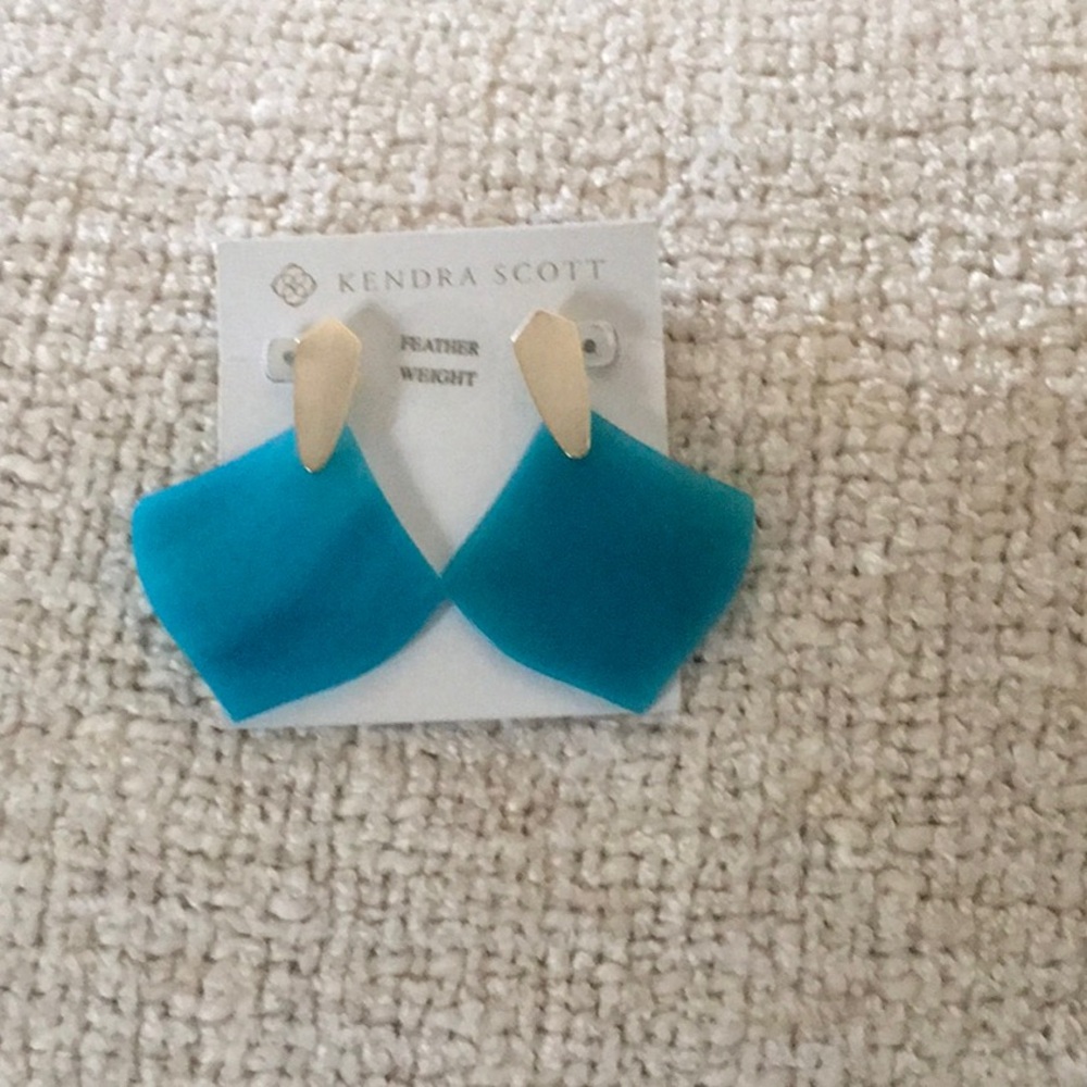 Aqua blue w gold diamond shaped KS earrings. Non clip back.